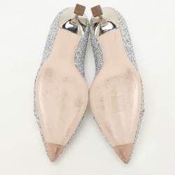 Miu Miu Silver Studded Glitter Crystal Embellished Pointed-Toe Pumps Size 38.5