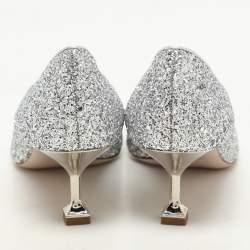 Miu Miu Silver Studded Glitter Crystal Embellished Pointed-Toe Pumps Size 38.5