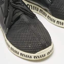 Miu Miu Black Leather and Mesh Lace Up Sneakers Size 39.5