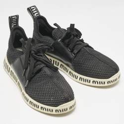 Miu Miu Black Leather and Mesh Lace Up Sneakers Size 39.5