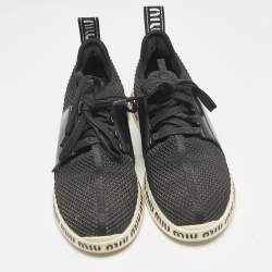 Miu Miu Black Leather and Mesh Lace Up Sneakers Size 39.5