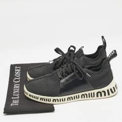 Miu Miu Black Leather and Mesh Lace Up Sneakers Size 39.5