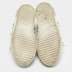 Pre Owned Miu Miu Navy Blue/White Velvet Faux Pearl Embellished Low Top Sneakers Size 39