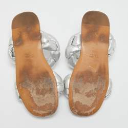 Miu Miu Silver Woven Leather Flat Sandals Size 38.5