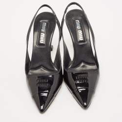 Miu Miu Black Leather Logo Pointed Cap Toe Slingback Pumps Size 37.5