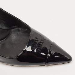 Miu Miu Black Leather Logo Pointed Cap Toe Slingback Pumps Size 37.5
