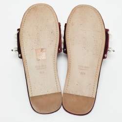 Miu Miu Burgundy Velvet Faux Pearl Embellished Flat Slides Size 35.5