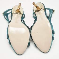Miu Miu Green Satin Crisscross Ankle Strap Sandals Size 40.5