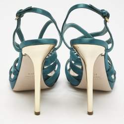 Miu Miu Green Satin Crisscross Ankle Strap Sandals Size 40.5