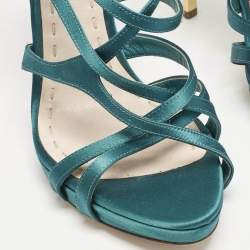 Miu Miu Green Satin Crisscross Ankle Strap Sandals Size 40.5