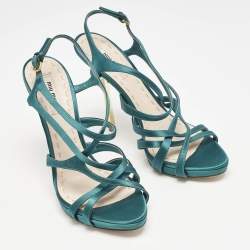 Miu Miu Green Satin Crisscross Ankle Strap Sandals Size 40.5