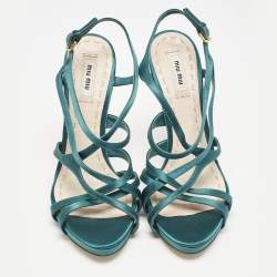 Miu Miu Green Satin Crisscross Ankle Strap Sandals Size 40.5