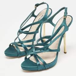 Miu Miu Green Satin Crisscross Ankle Strap Sandals Size 40.5