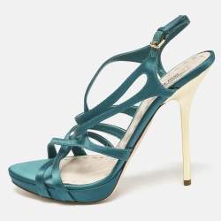 Miu Miu Green Satin Crisscross Ankle Strap Sandals Size 40.5