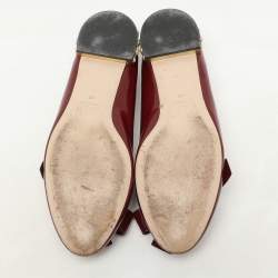 Pre Owned Miu Miu Burgundy Patent Leather Crystal Embellished Heel Bow Slip On Loafers Size 40