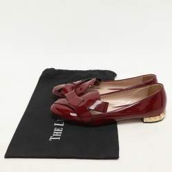 Pre Owned Miu Miu Burgundy Patent Leather Crystal Embellished Heel Bow Slip On Loafers Size 40