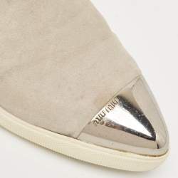 Miu Miu Grey Suede Metal Cap Toe Slip On Sneakers Size 37