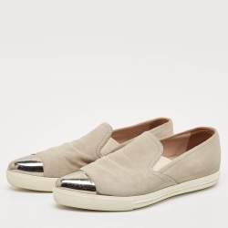 Miu Miu Grey Suede Metal Cap Toe Slip On Sneakers Size 37