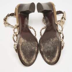 Miu Miu Gold Woven Leather Strappy Sandals Size 36.5