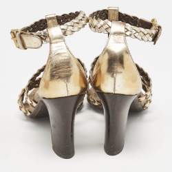 Miu Miu Gold Woven Leather Strappy Sandals Size 36.5