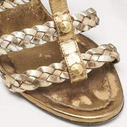 Miu Miu Gold Woven Leather Strappy Sandals Size 36.5