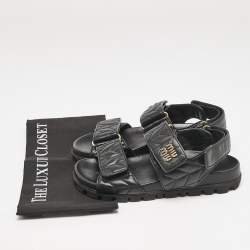 Pre Owned Miu Miu Black Leather Sporty Matelassé Slingback Sandals Size 37