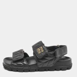 Pre Owned Miu Miu Black Leather Sporty Matelassé Slingback Sandals Size 37