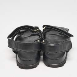 Pre Owned Miu Miu Black Leather Sporty Matelassé Slingback Sandals Size 37