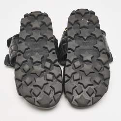 Pre Owned Miu Miu Black Leather Sporty Matelassé Slingback Sandals Size 37