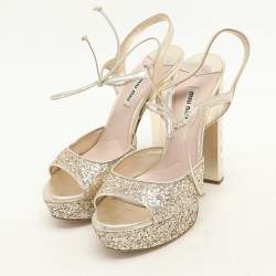 Miu Miu Gold Glitter Ankle Tie Platform Pumps Size 38