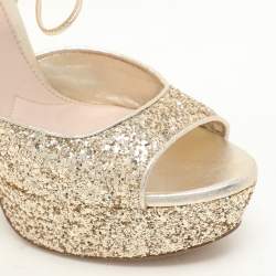 Miu Miu Gold Glitter Ankle Tie Platform Pumps Size 38