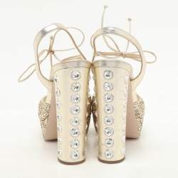 Miu Miu Gold Glitter Ankle Tie Platform Pumps Size 38
