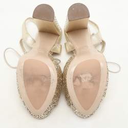Miu Miu Gold Glitter Ankle Tie Platform Pumps Size 38
