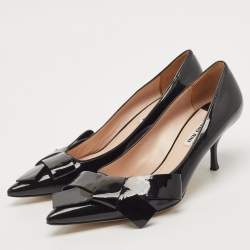 Miu Miu Black Patent Leather Bow Pointed Toe Pumps Size 37.5