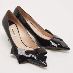 Miu Miu Black Patent Leather Bow Pointed Toe Pumps Size 37.5