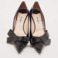 Miu Miu Black Patent Leather Bow Pointed Toe Pumps Size 37.5