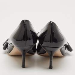 Miu Miu Black Patent Leather Bow Pointed Toe Pumps Size 37.5