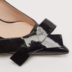 Miu Miu Black Patent Leather Bow Pointed Toe Pumps Size 37.5