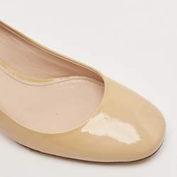 Miu Miu Beige Patent Leather Crystal Embellished Block Heel Pumps Size 36.5