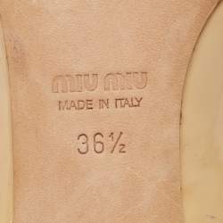 Miu Miu Beige Patent Leather Crystal Embellished Block Heel Pumps Size 36.5