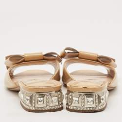 Miu Miu Beige Patent Leather Crystal Embellishment Mule Sandals Size 38