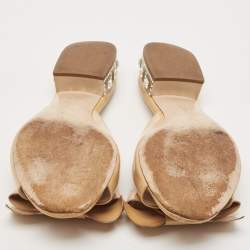 Miu Miu Beige Patent Leather Crystal Embellishment Mule Sandals Size 38