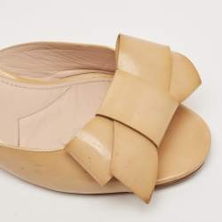 Miu Miu Beige Patent Leather Crystal Embellishment Mule Sandals Size 38