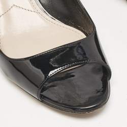 Miu Miu Black Patent Leather Crystal Block Heel Open Toe Pumps Size 37.5