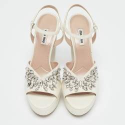 Miu Miu White Ayers Crystal Embellished Platform Sandals Size 38