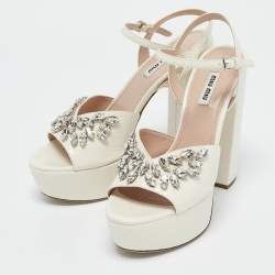 Miu Miu White Ayers Crystal Embellished Platform Sandals Size 38