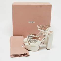 Miu Miu White Ayers Crystal Embellished Platform Sandals Size 38