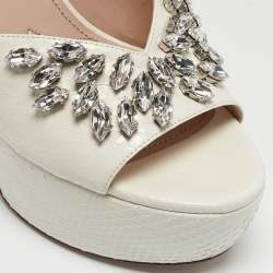 Miu Miu White Ayers Crystal Embellished Platform Sandals Size 38