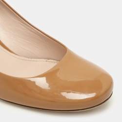 Miu Miu Brown Patent Leather Crystal Embellished Block Heel Pumps Size 39.5