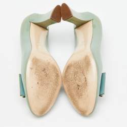 Miu Miu Light Mint Green Patent Leather Bow Block Heel Pumps Size 38
